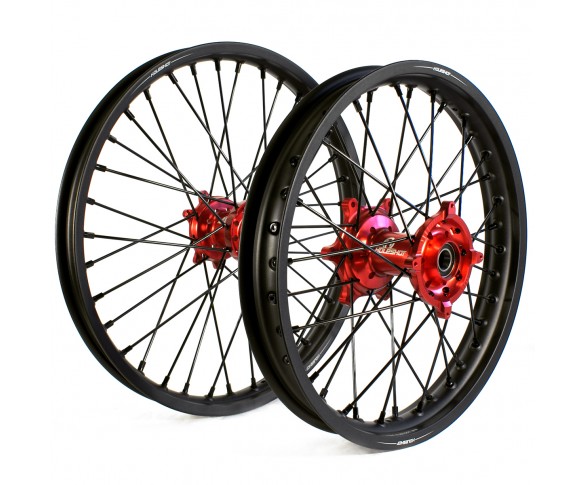 Holeshot, Komplett Hjulset, 2,15/1,60, 19/21", BAK FRAM, MATT SVART RÖD
