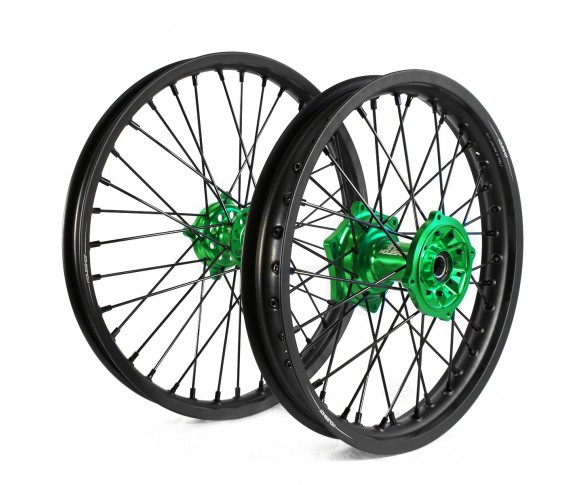 Holeshot, Komplett Hjulset, 2,15/1,60, 18/21", BAK FRAM, MATT SVART GRÖN